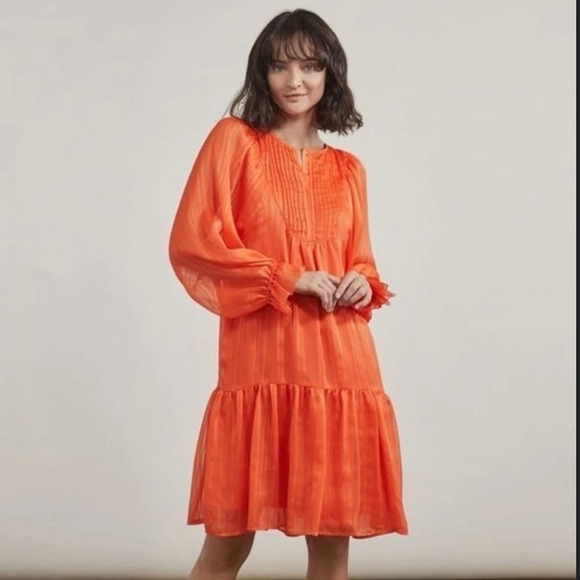 Elizabeth & James Pintuck orange peasant dress - Picture 1 of 10